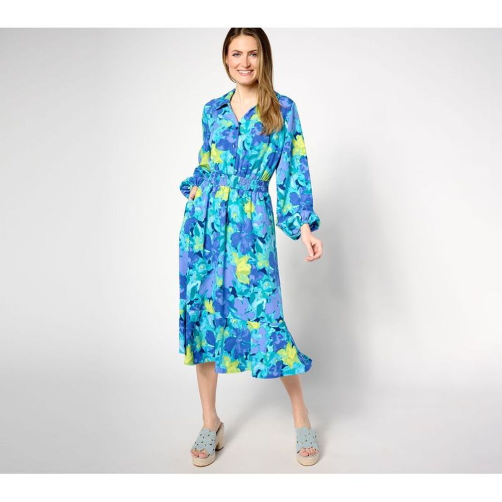 Ryan Simkhai Eyeshop Women's Plus Sz Dress 22 Printed Crepe Midi Blue
